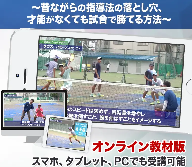 清明学園のソフトテニス練習法(指導法)をまとめた動画教材のオンライン版の説明画像